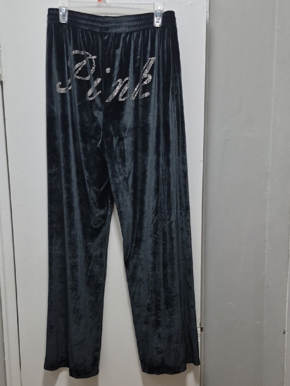 PINK Victoria's Secret Dark Green Velour Pants with Logo